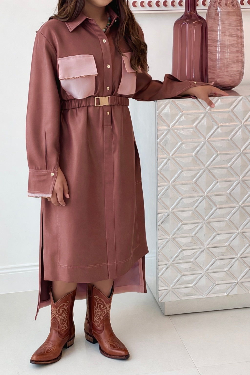 Metallic Shirt kaftan Dress